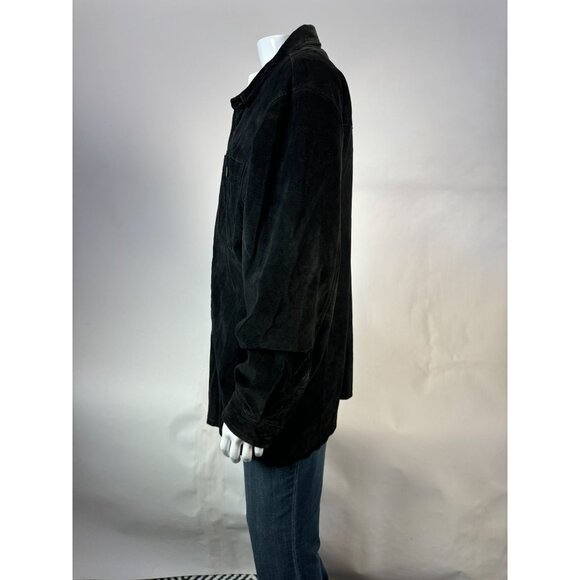 Claiborne Mens Large Suede Leather Button-Up Shirt Jacket Black - Picture 9 of 16